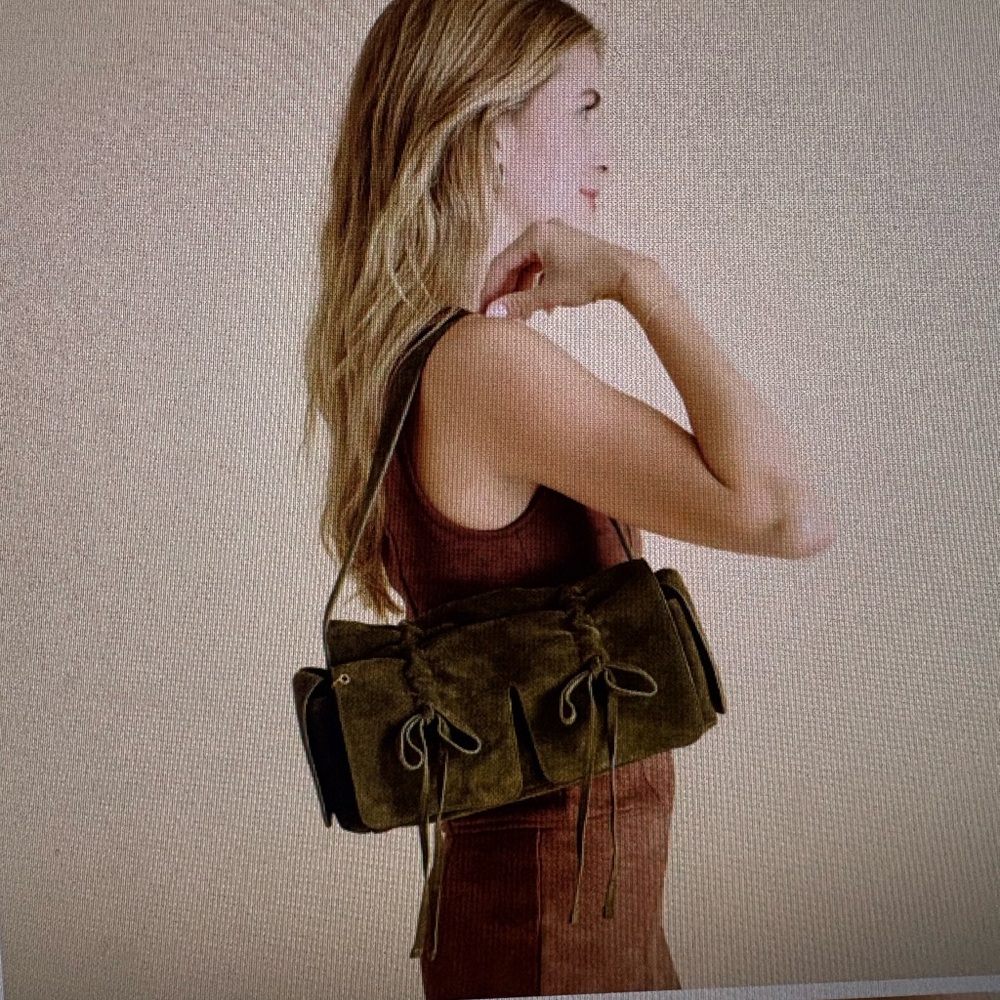 Olive Green Suede Shoulder Bag